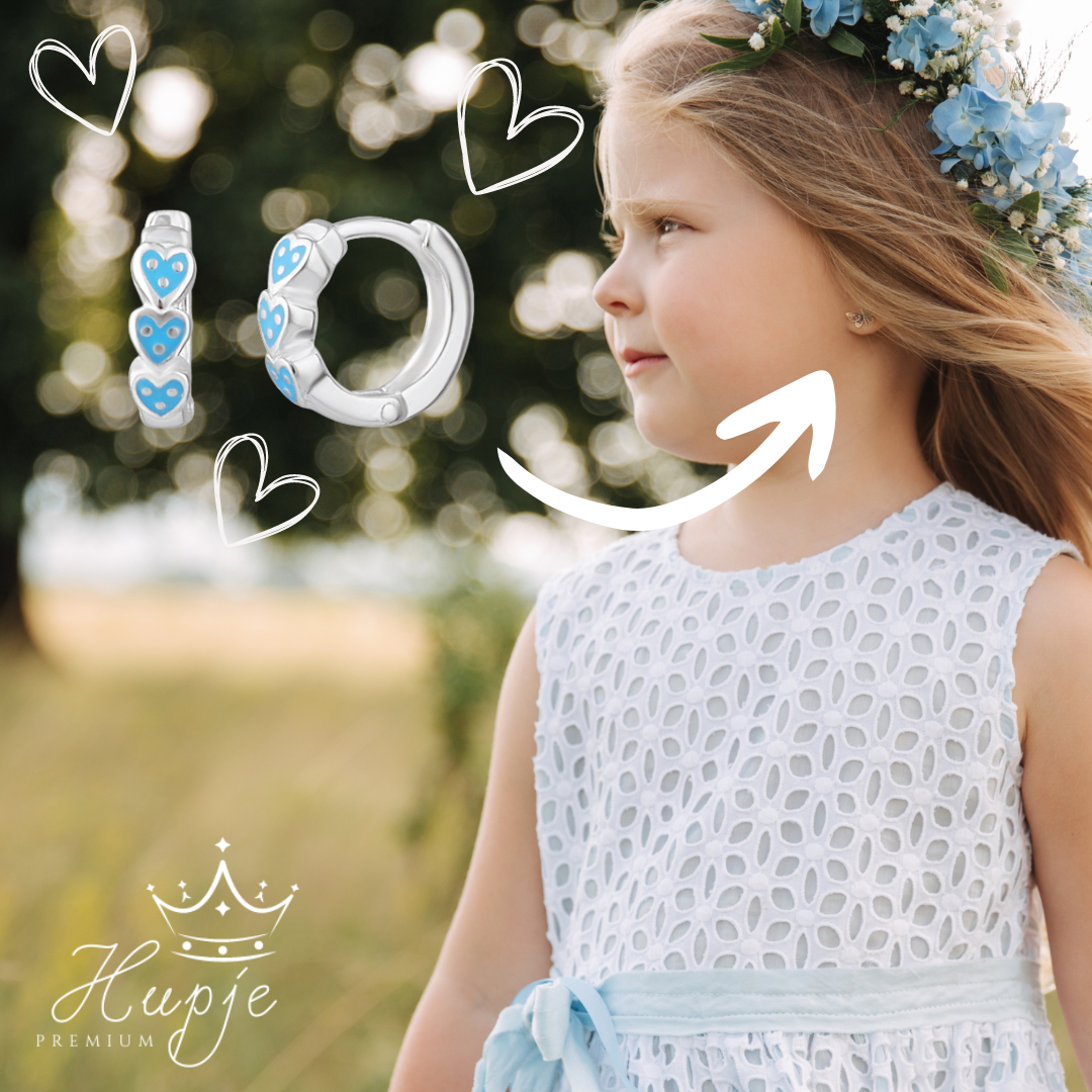 silver hoop earrings blue hearts