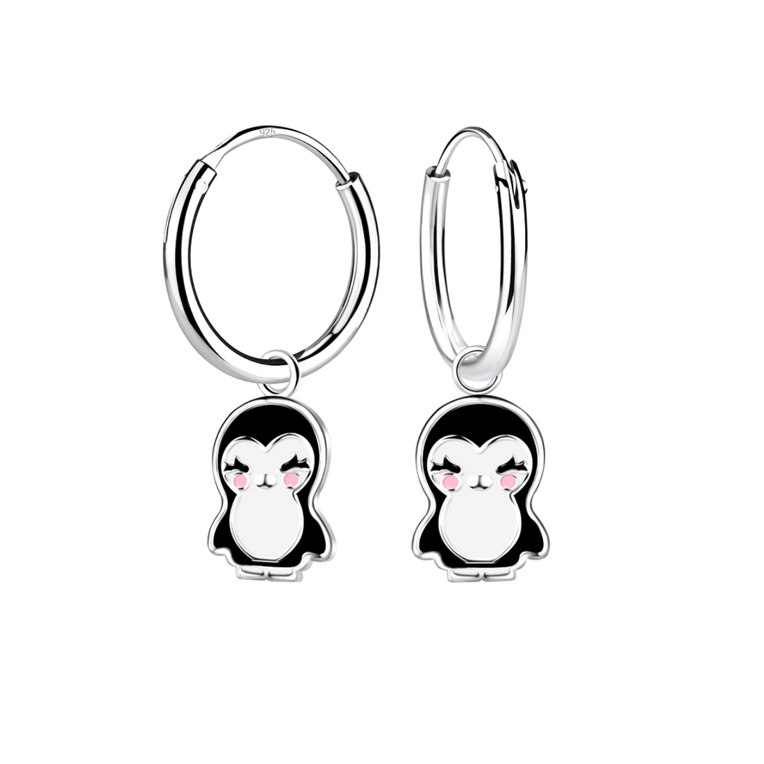 zilveren kinderoorbellen pinguïn roze wangetjes