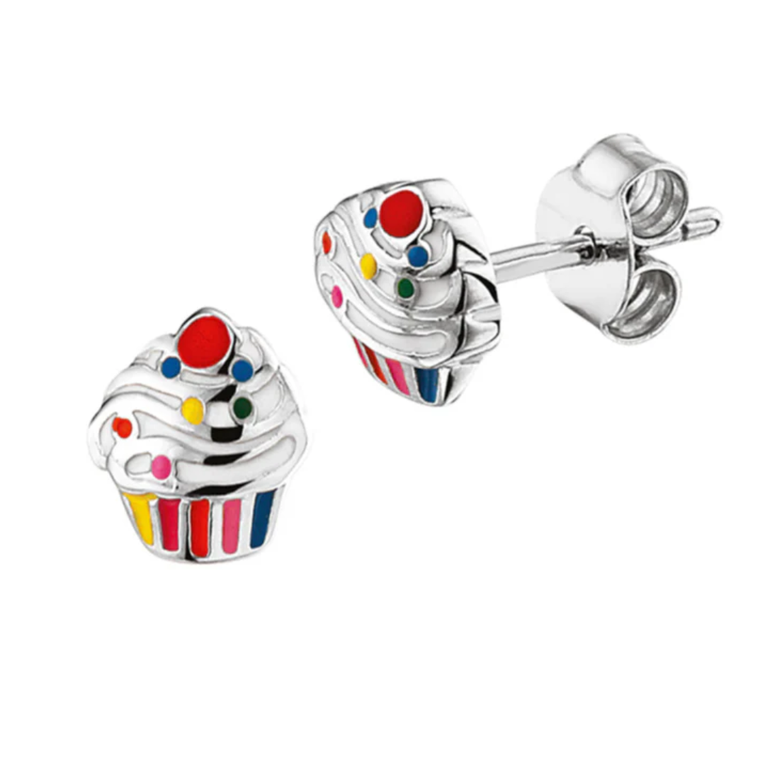 Silberne Kinderohrringe Cupcake Premium