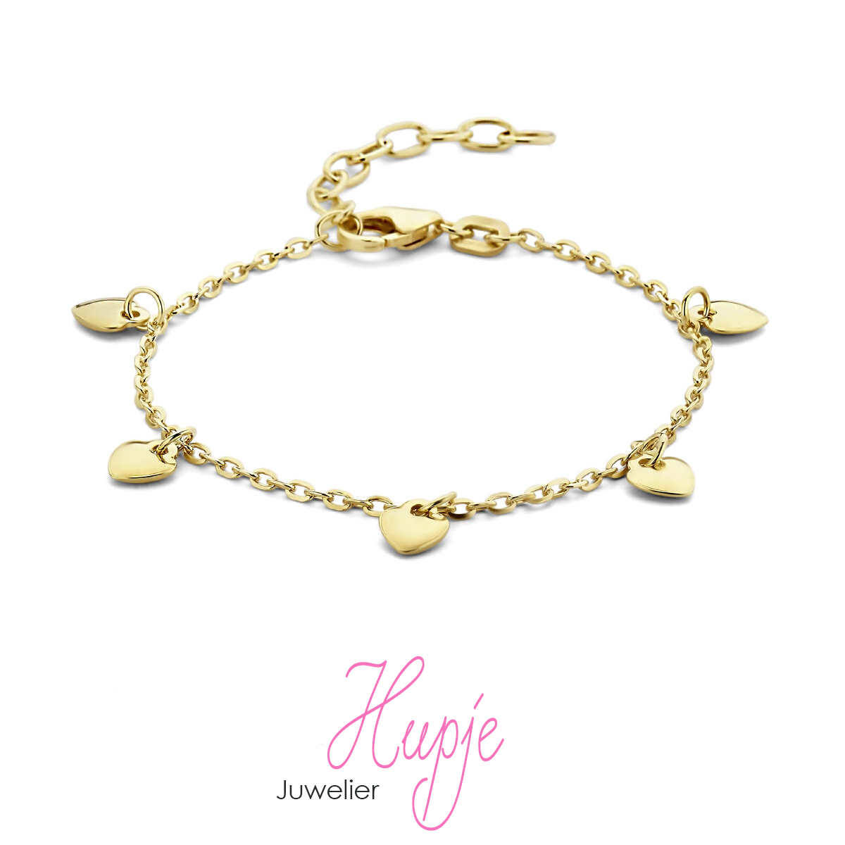 gouden kinderarmband 5 hartjes