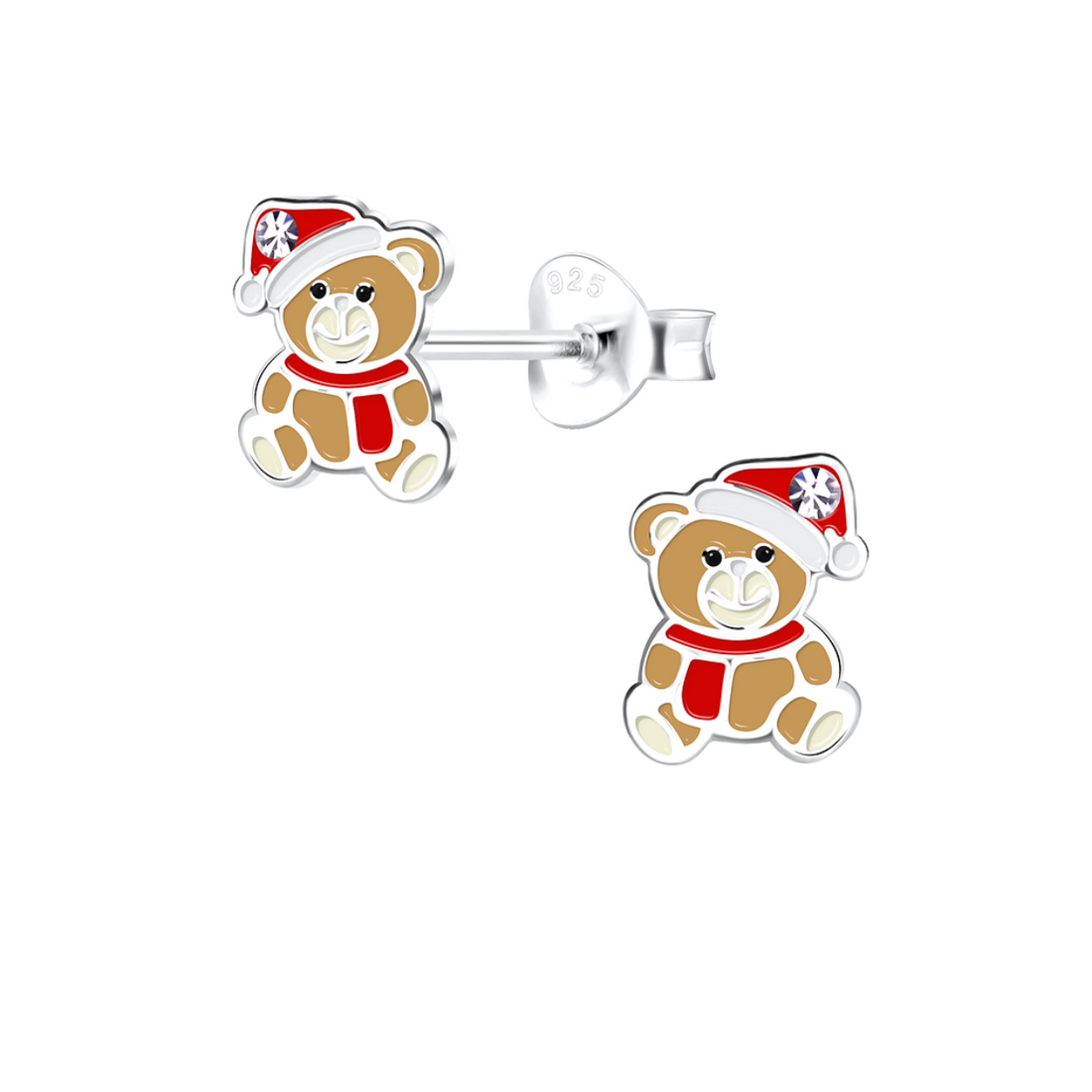 zilveren oorbellen beertje kerst kristal
