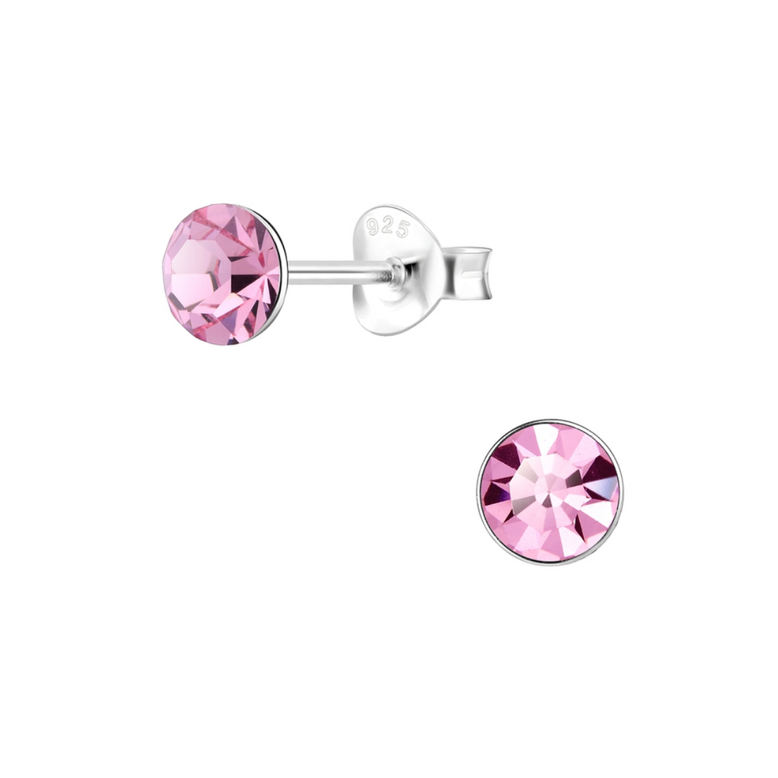 zilveren oorknopjes roze kristallen