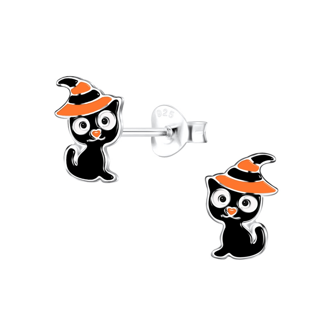 zilveren oorknopjes Halloween katje
