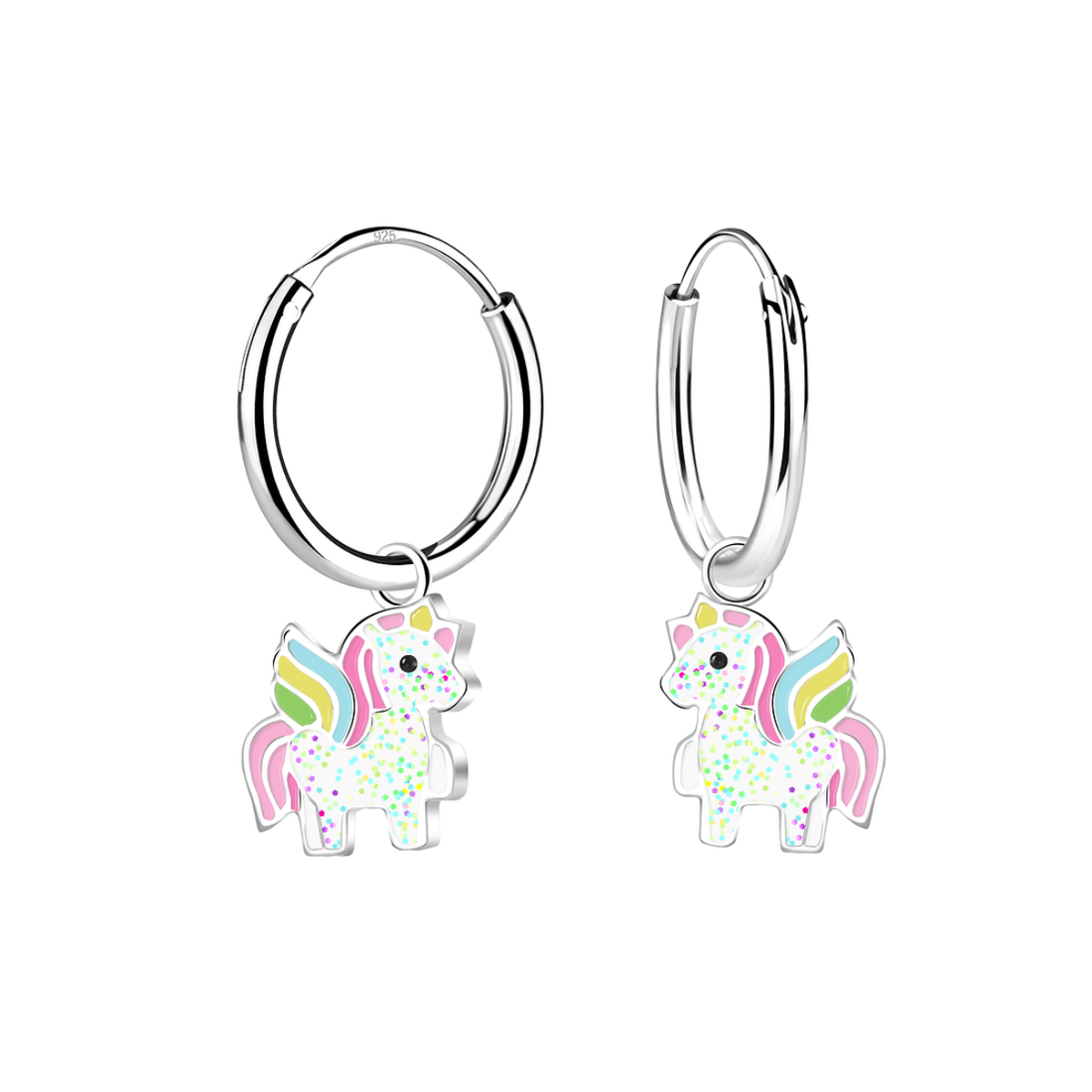 zilveren kinderoorbellen eenhoorn glitter