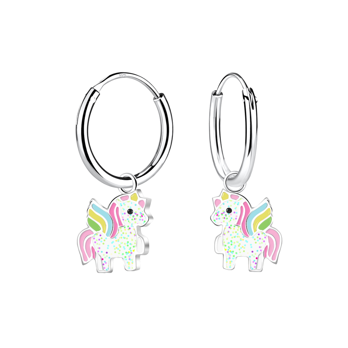 Silberne Kinderohrringe Einhorn rosa blau Creolen
