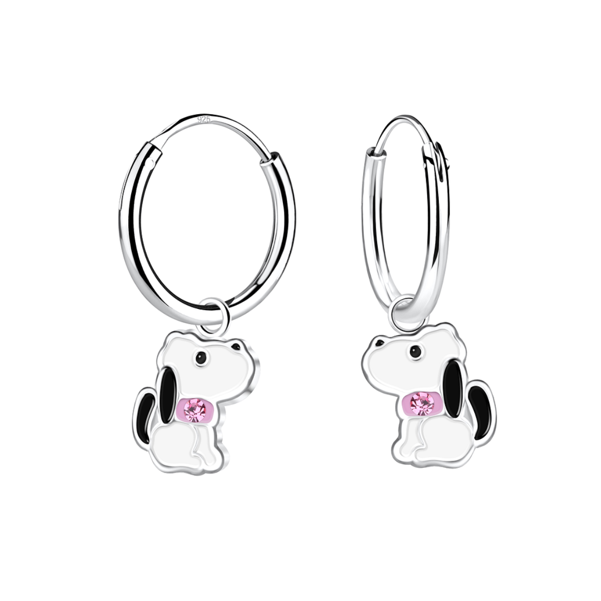 zilveren kinderoorbellen hondje roze halsband