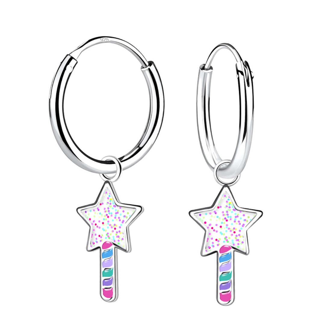 zilveren kinderoorbellen creolen toverstaf