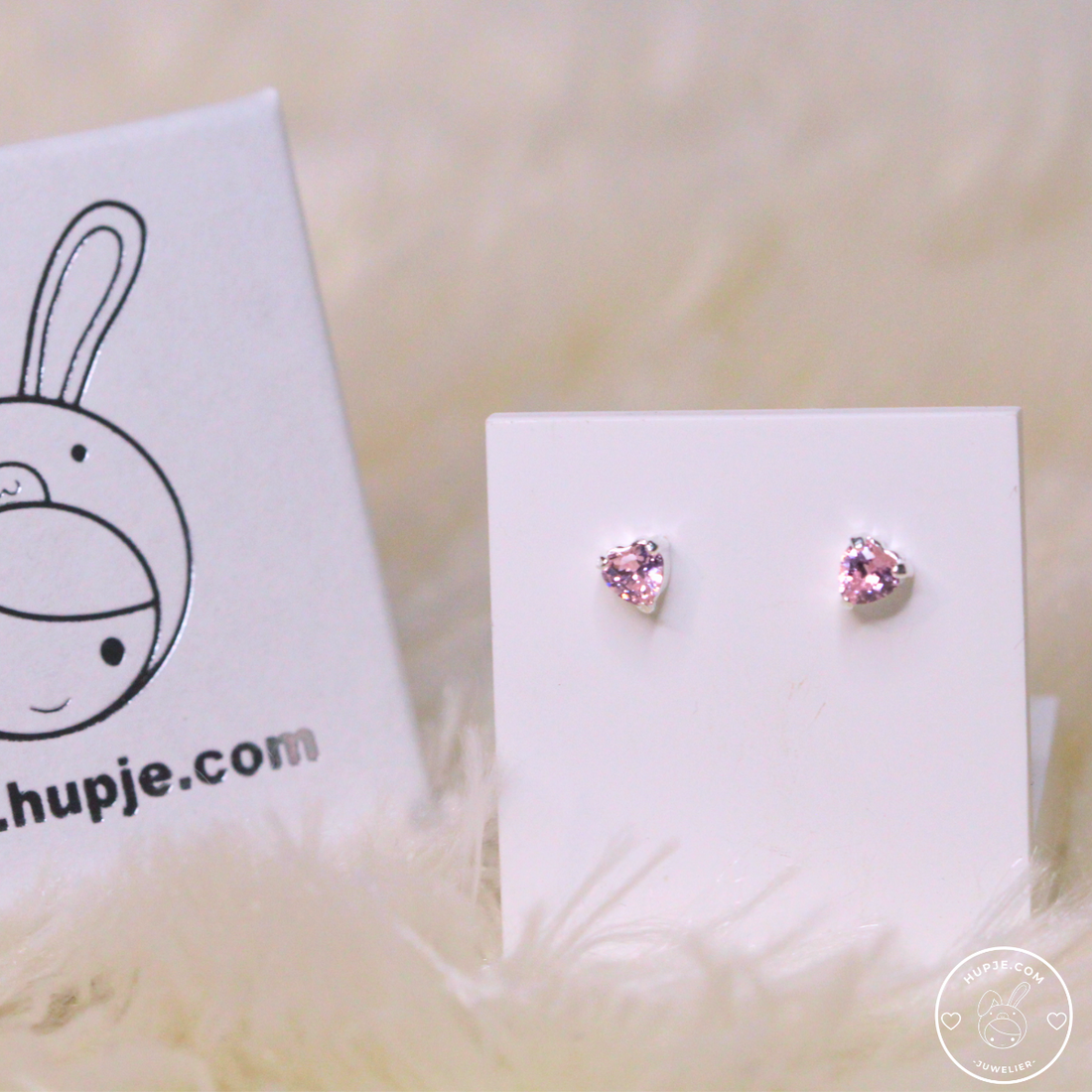 zilveren kinderoorbellen hartje roze
