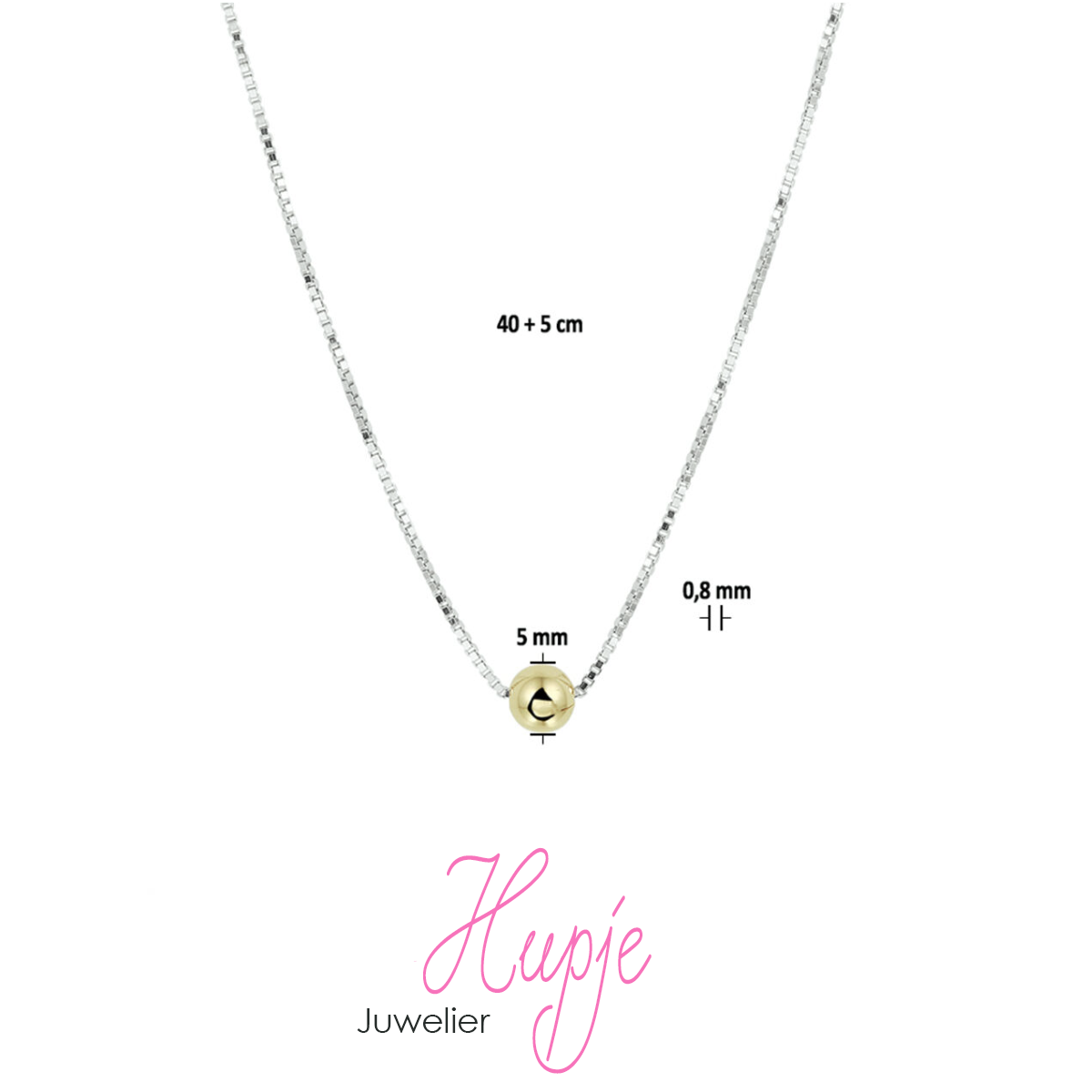 zilveren collier met gouden bolletje