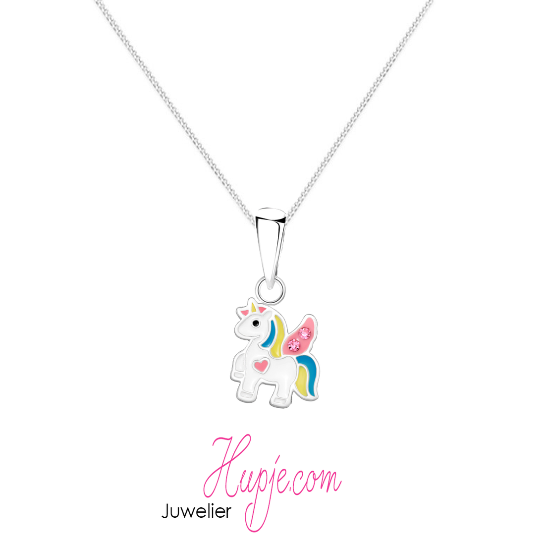 zilveren kinderketting eenhoorn hartje