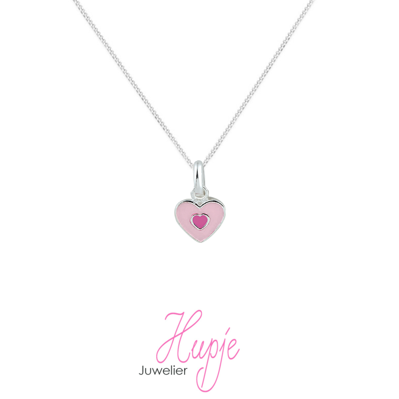 zilveren kinderketting roze hartje