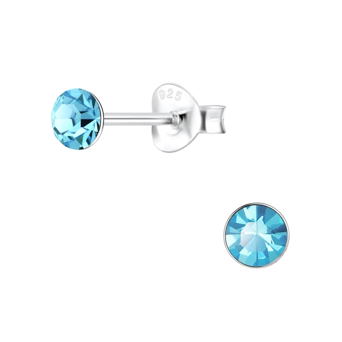 zilveren oorknopjes blauwe kristallen