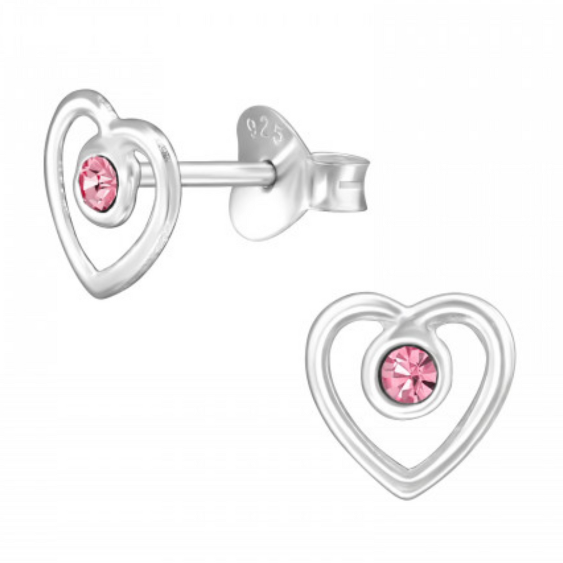 zilveren kinderoorbellen hartjes roze kristallen