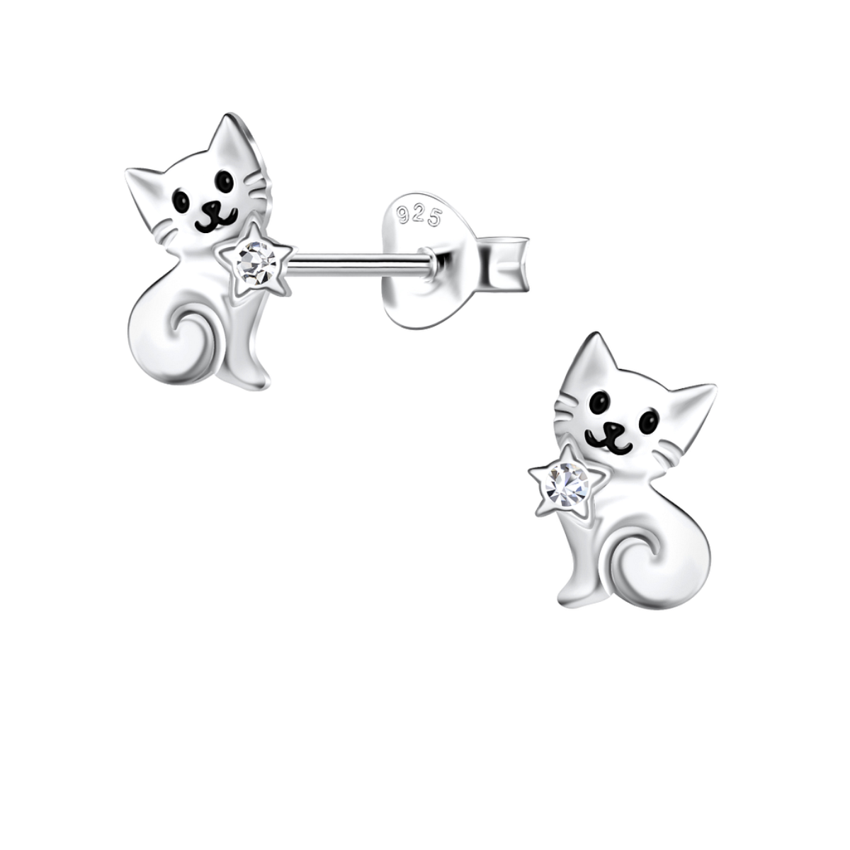 zilveren kinderoorbellen katje kristal