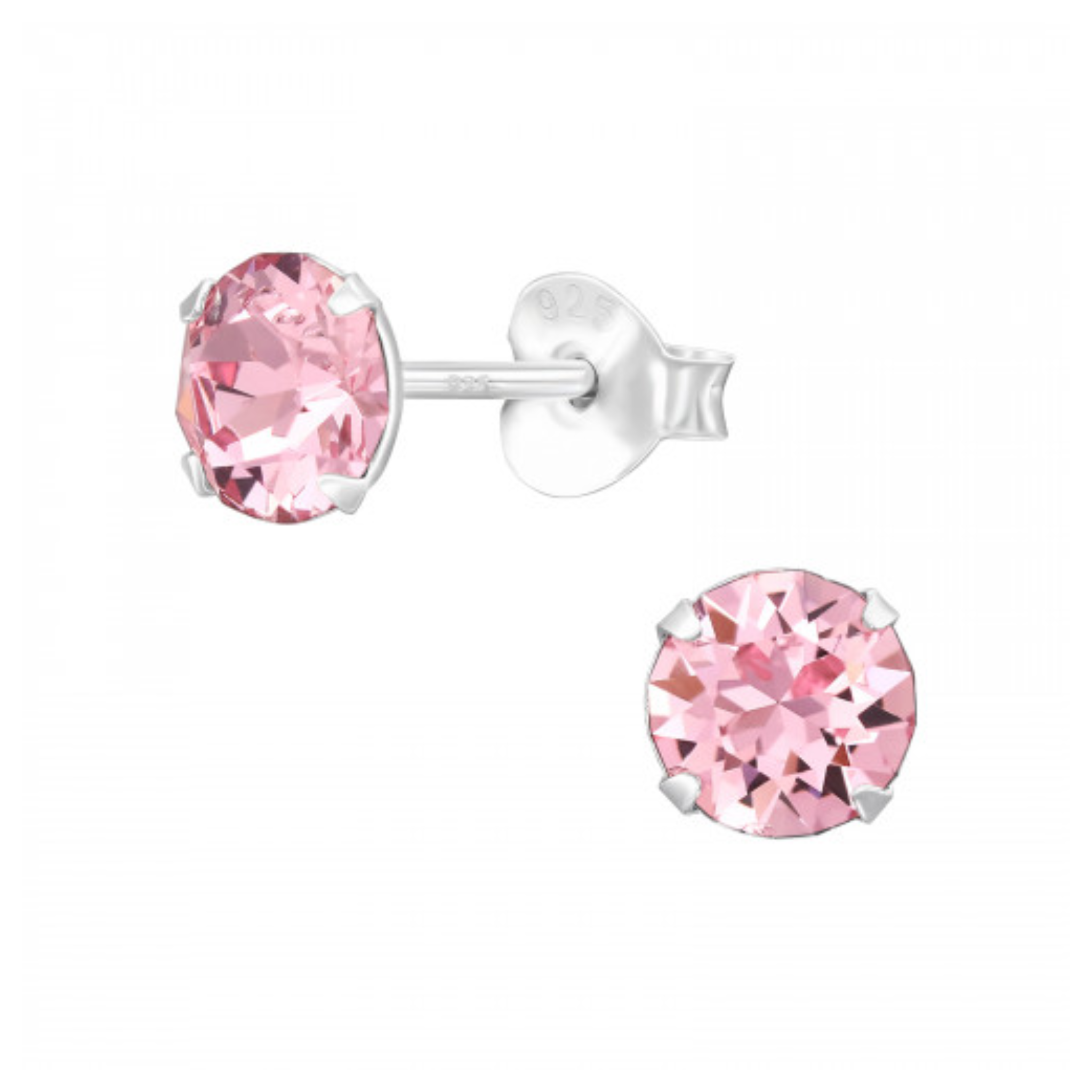 silver stud earrings pink Zirconia 4 mm