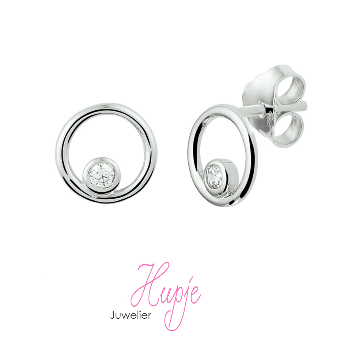 zilveren oorknopjes open rondje Zirkonia