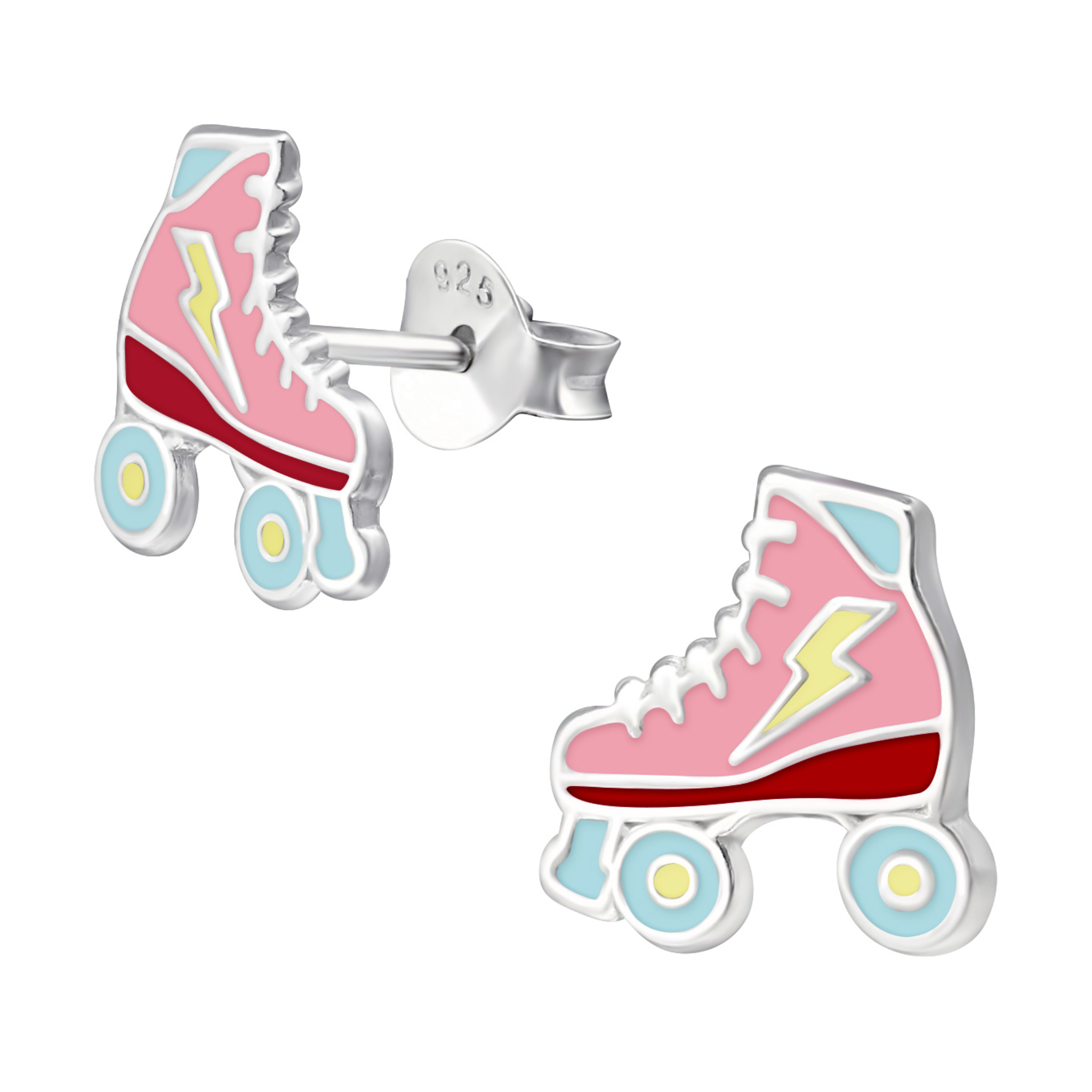 Silberne Kinderohrringe Rollschuh rosa mit Kristallen