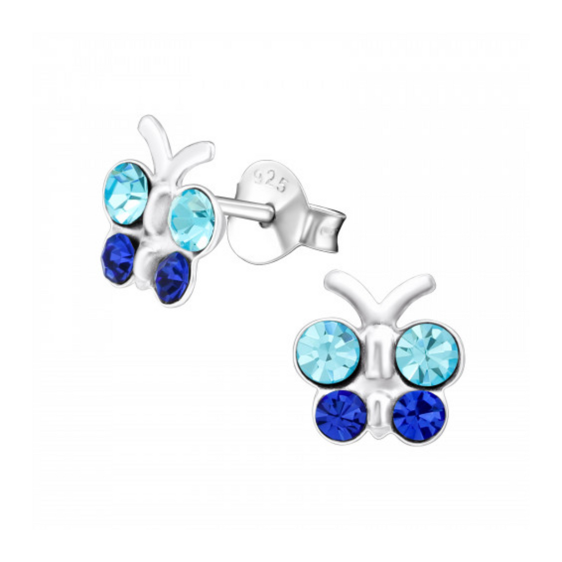 zilveren kinderoorbellen vlinder blauwe kristallen