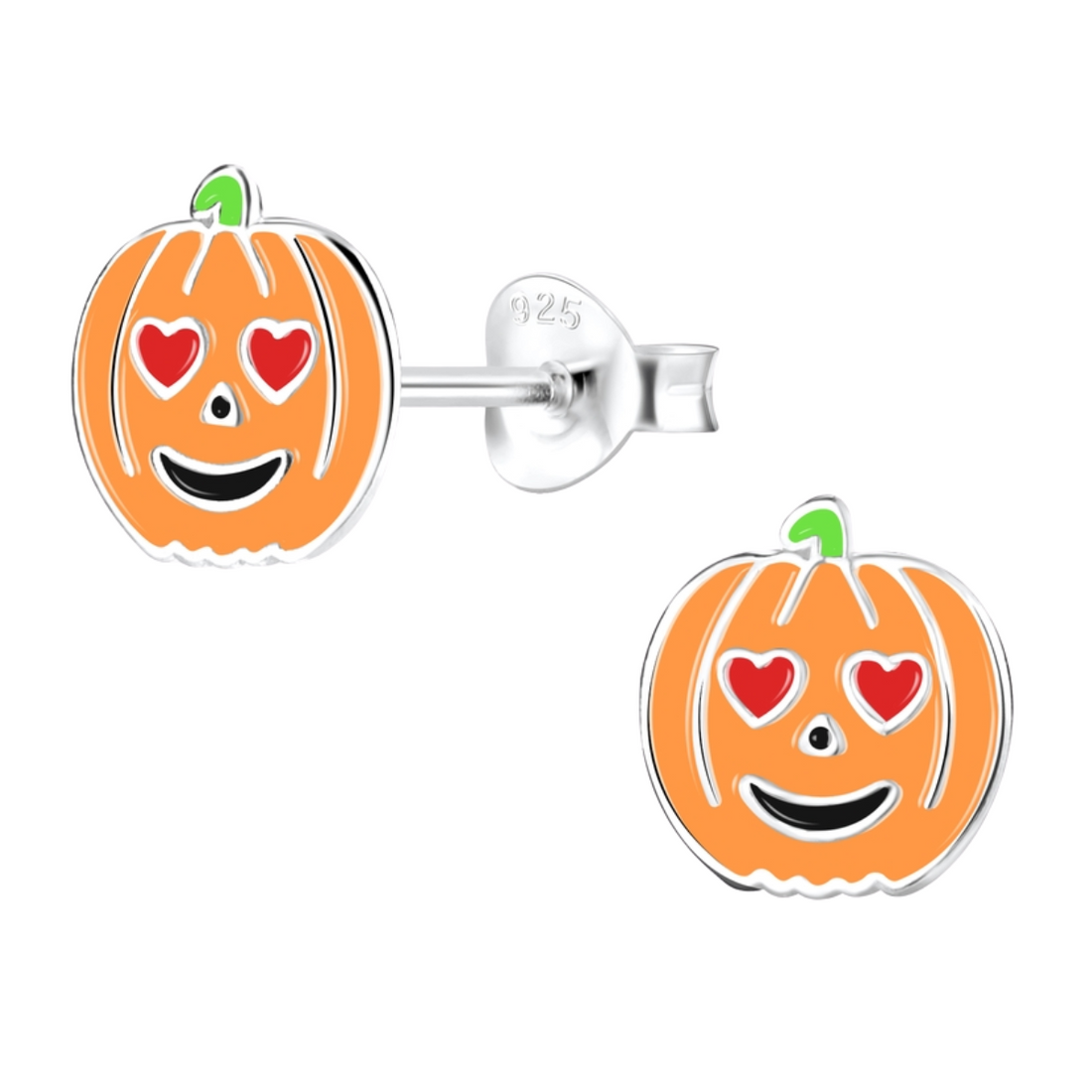 zilveren oorknopjes pompoen hartjes ogen