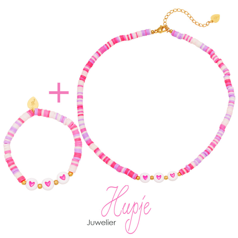 cadeauset kinderketting + armbandje 3 hartjes