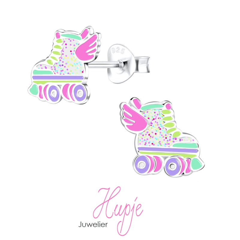 zilveren oorknopjes rollerskates glitter