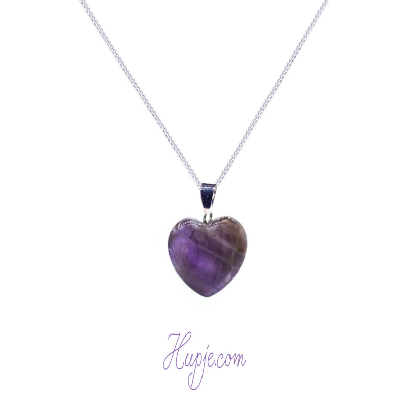 zilveren ketting met edelsteen hanger hart Amethist