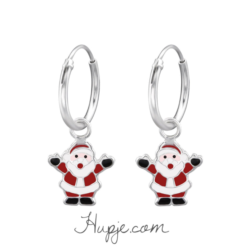zilveren kinderoorbellen blije kerstman creolen