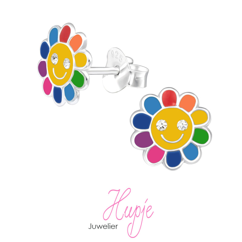 zilveren kinderoorbellen Happy flowers