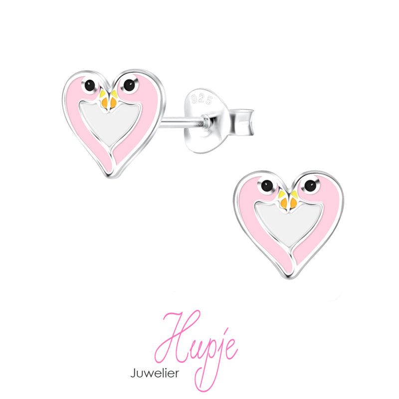 zilveren oorknopjes Lovely Flamingo roze