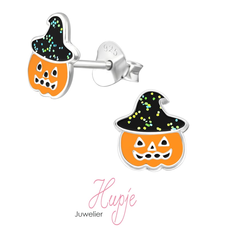 zilveren kinderoorbellen Halloween Pumpkin Head