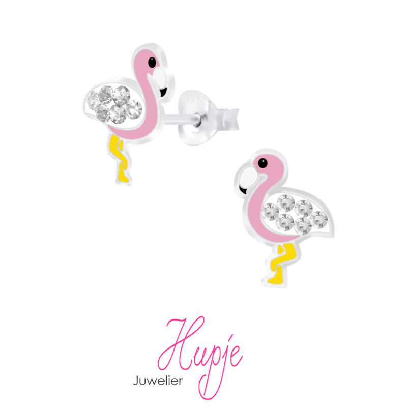 zilveren kinderoorbellen flamingo diva