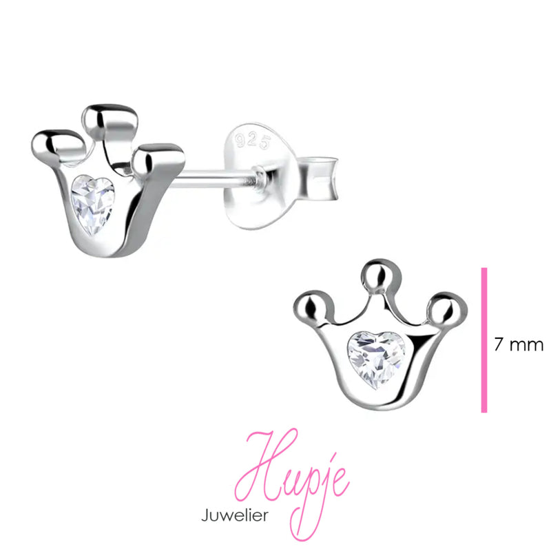 zilveren kinderoorbellen kroontje Kleine prinses