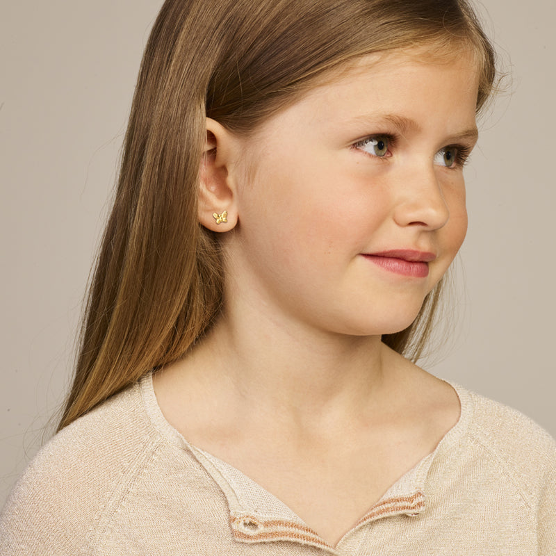 zilveren kinderoorbellen vlinder geelgoud op 925 sterling zilver