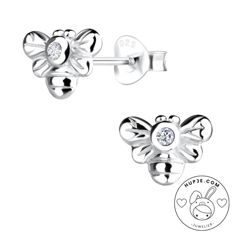 zilveren oorknopjes bijtje kristal