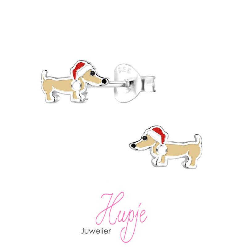 zilveren oorknopjes kerst teckel