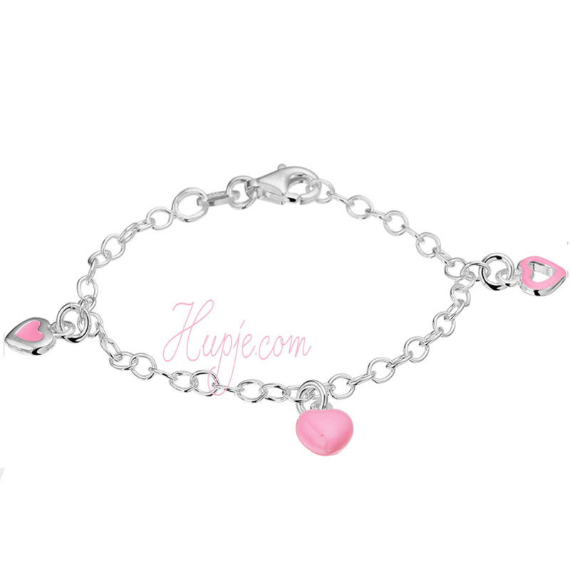 zilveren kinderarmband hartjes roze
