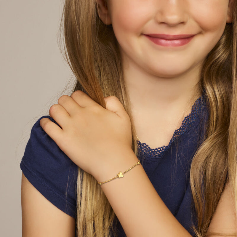 geelgoud op 925 sterling zilveren kinderarmband vlinder (11 + 2 cm)