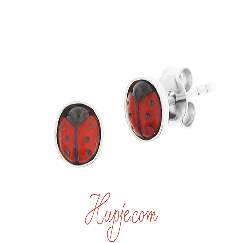 zilveren kinderoorbellen lieveheersbeestje