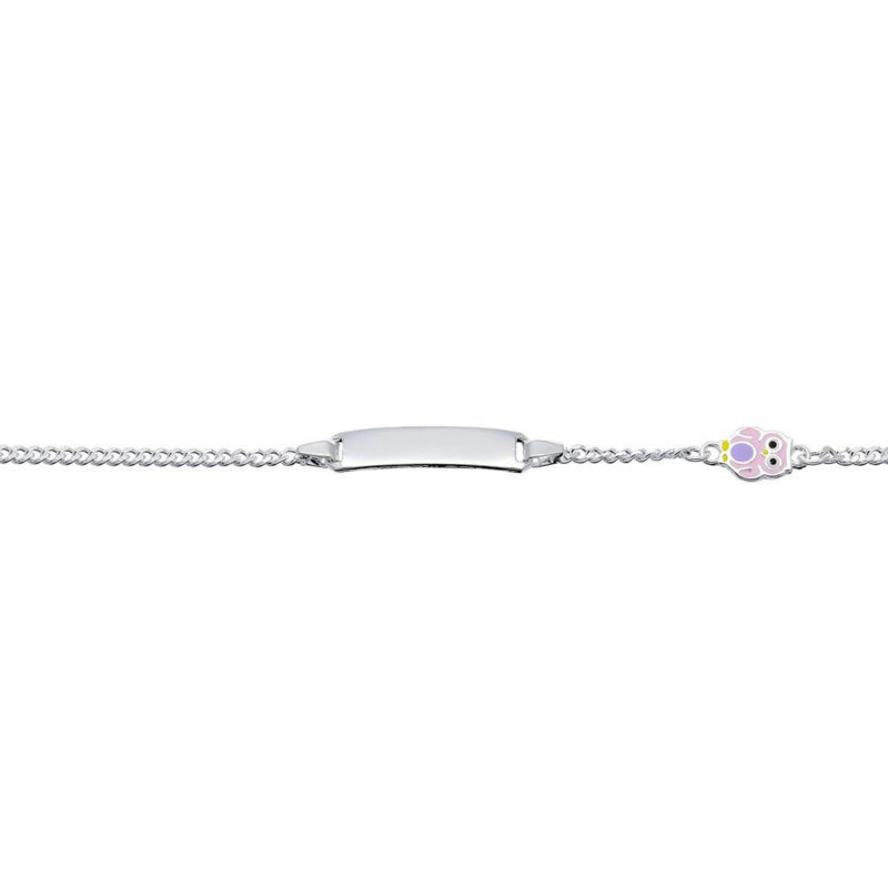 zilveren graveer armbandje met roze uiltje (13 + 2 cm)