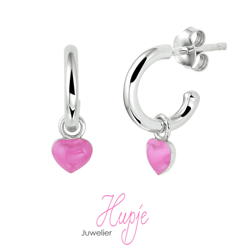 zilveren stekeroorringen roze hartje