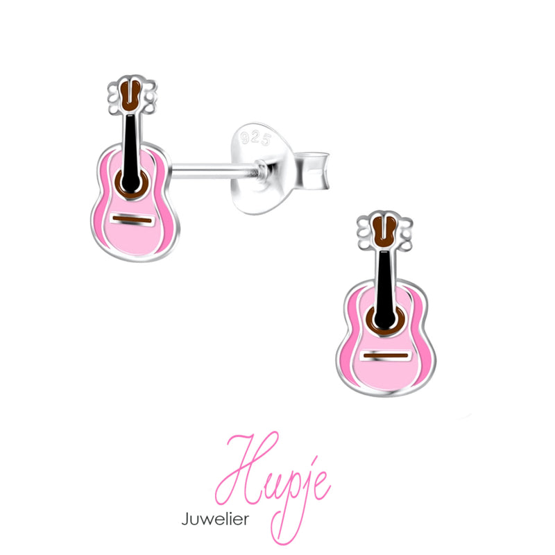 zilveren kinderoorbellen Pink Guitars