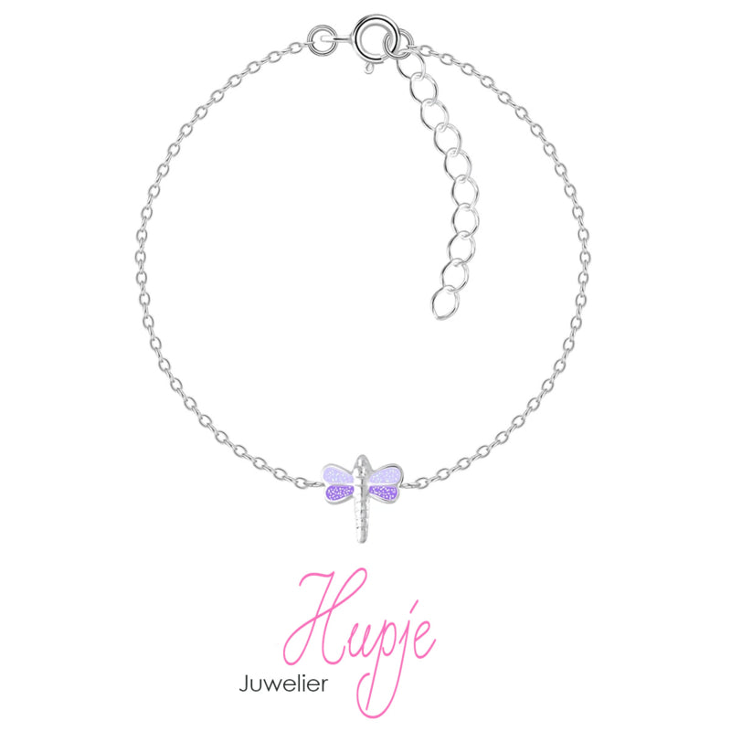 zilveren kinderarmband libelle lila glitter