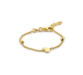 geelgoud op 925 sterling zilveren kinderarmband hartje (11 + 2 cm)