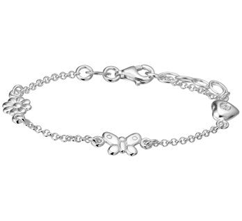 zilveren kinderarmband bloem vlinder hartje