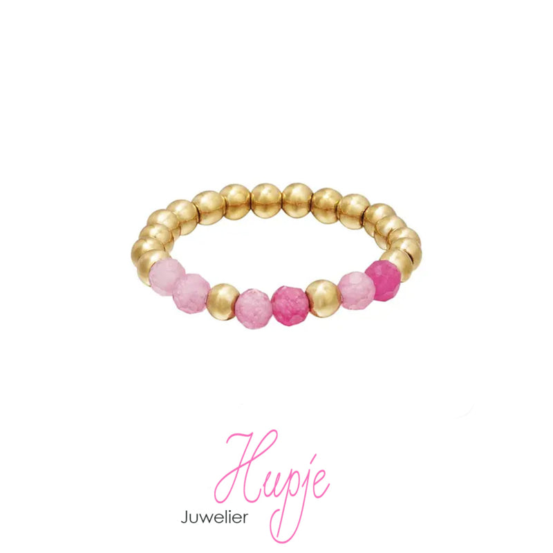 teenring met kralen Pink & Gold Hematiet
