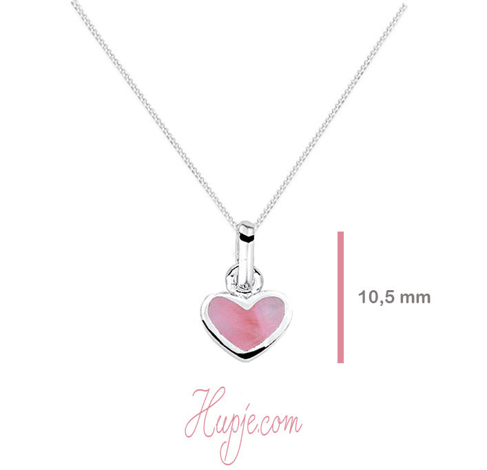 zilveren kinderketting roze hartje parelmoer