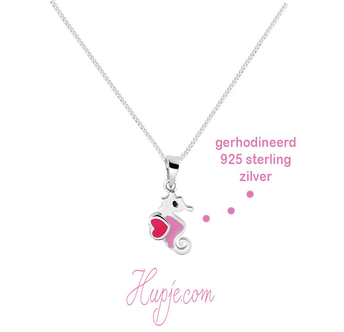 zilveren kinderketting zeepaard roze