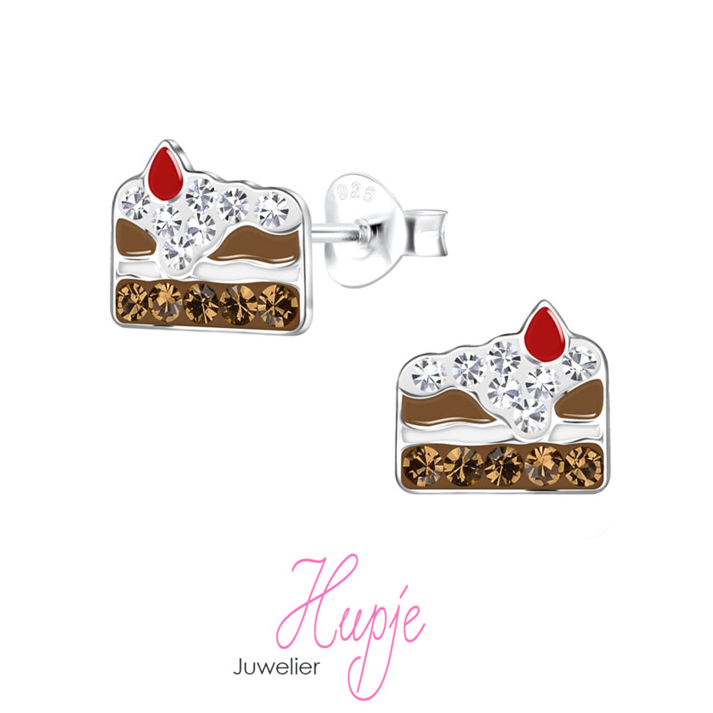 zilveren oorknopjes choco taartje