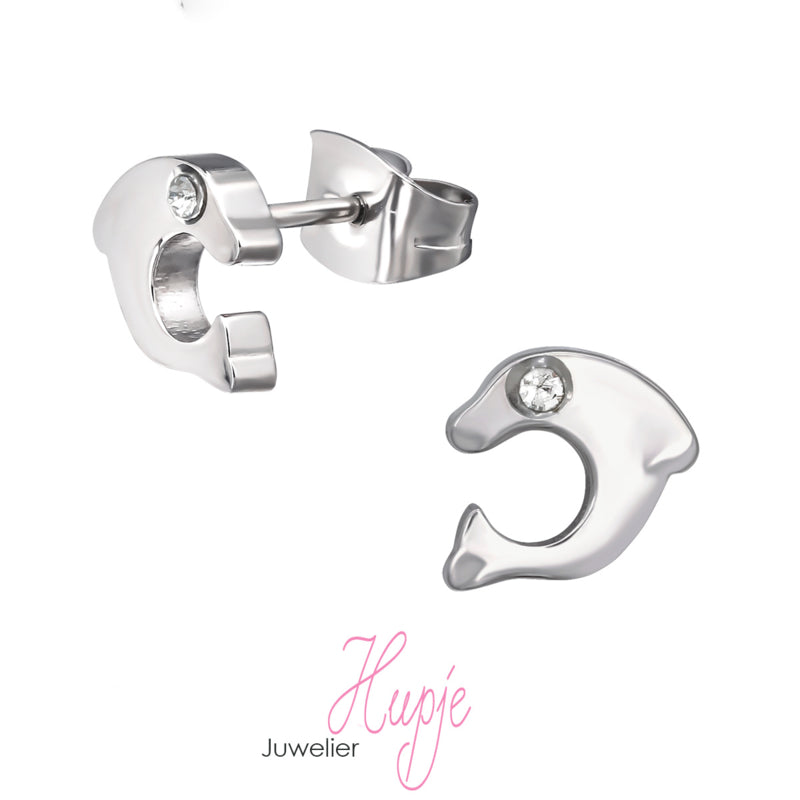 oorbellen chirurgisch staal dolfijn met kristallen