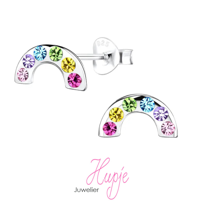 zilveren oorknopjes Rainbow Diamonds
